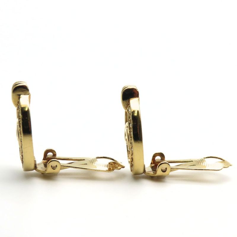 Christian Dior Earring CD Logo Metal Rhinestone Gold Plated Accessory Ladies