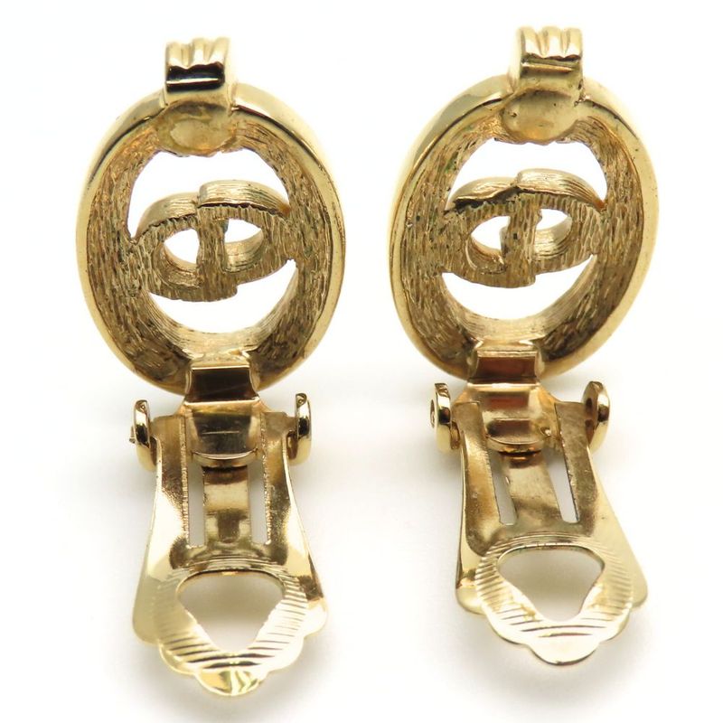 Christian Dior Earring CD Logo Metal Rhinestone Gold Plated Accessory Ladies