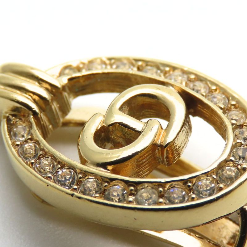 Christian Dior Earring CD Logo Metal Rhinestone Gold Plated Accessory Ladies