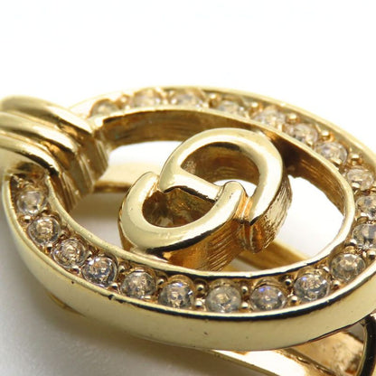Christian Dior Earring CD Logo Metal Rhinestone Gold Plated Accessory Ladies