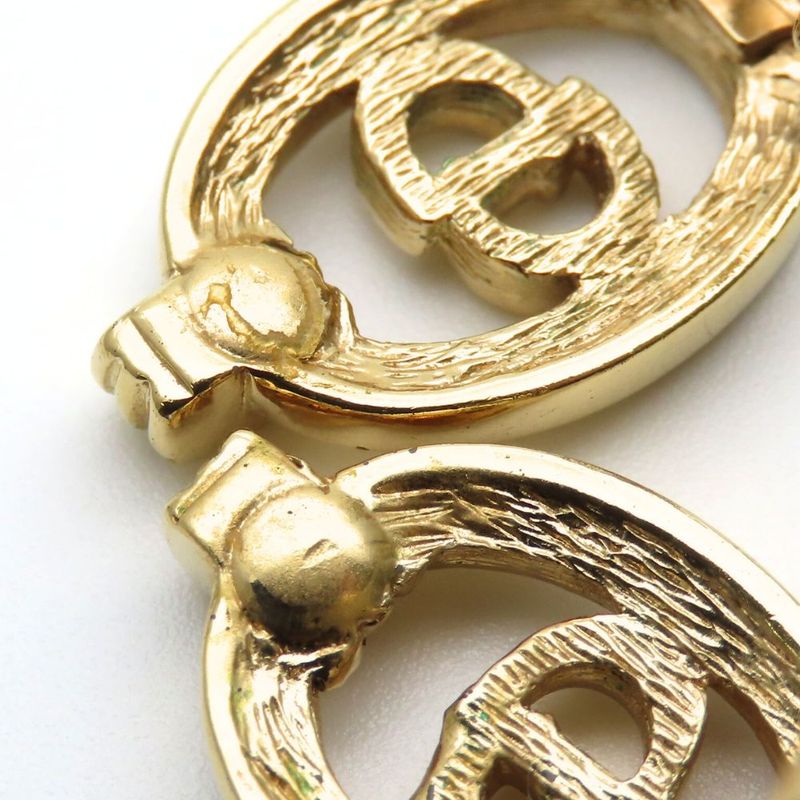 Christian Dior Earring CD Logo Metal Rhinestone Gold Plated Accessory Ladies