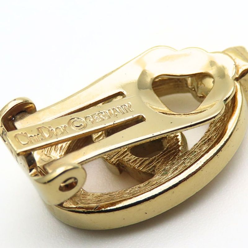 Christian Dior Earring CD Logo Metal Rhinestone Gold Plated Accessory Ladies
