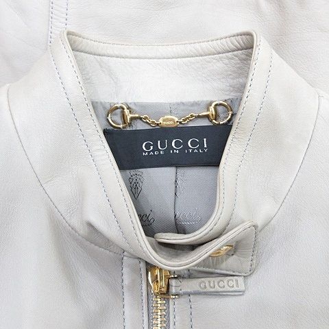 Gucci Jacket Riders Leather Jacket Single Stand Collar Zip Up Genuine Leather