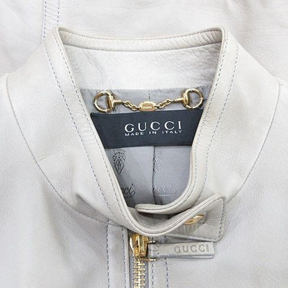 Gucci Jacket Riders Leather Jacket Single Stand Collar Zip Up Genuine Leather