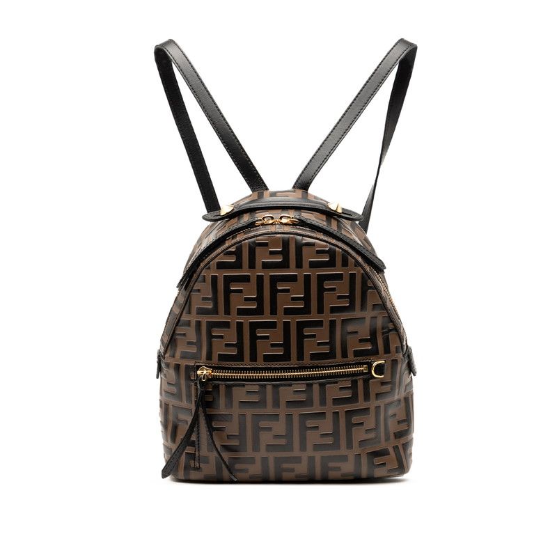 Fendi Zucca Rucksack Backpack 8bz038 Brown Black Leather Women's Fendi