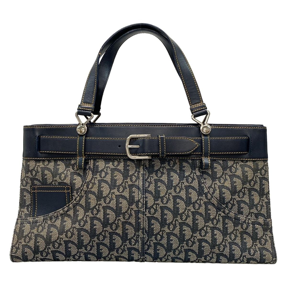 Dior/christiandior Tote Bag Trotter Navy X Ivory X Black Leather