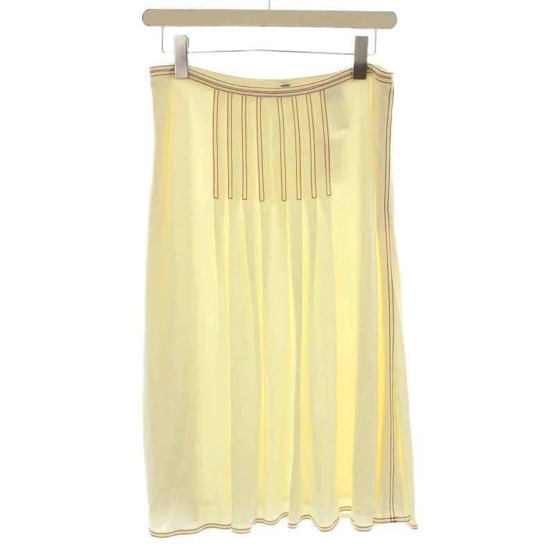 Hermes Pleated Skirt Knee Length Light Hand Stitching Skirt 38 Ivory G