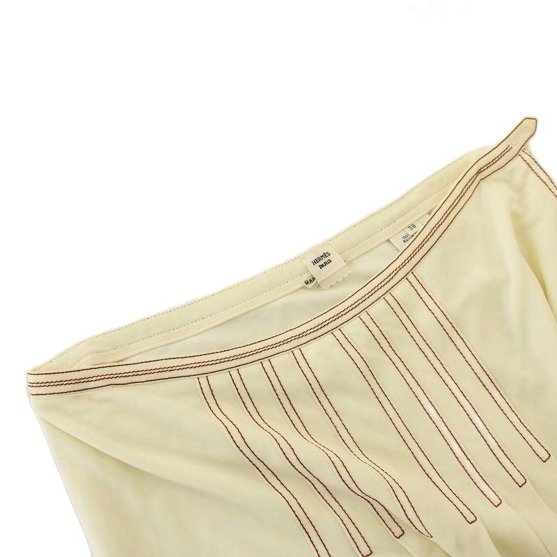 Hermes Pleated Skirt Knee Length Light Hand Stitching Skirt 38 Ivory G