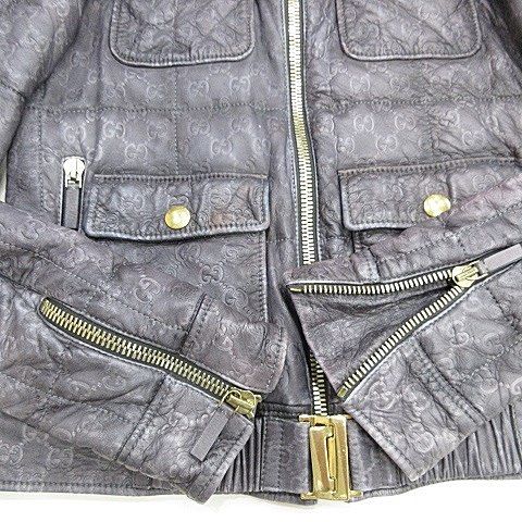 Gucci Jacket Riders Leather Jacket Zip Up Genuine Leather All Pattern GG
