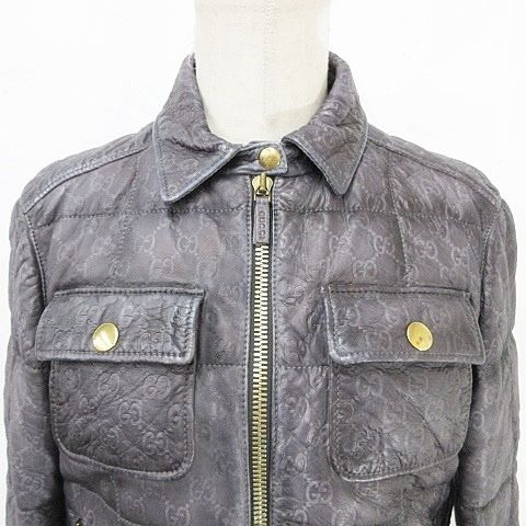 Gucci Jacket Riders Leather Jacket Zip Up Genuine Leather All Pattern GG