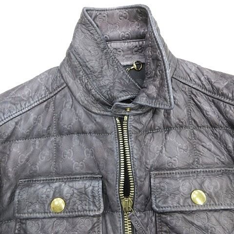 Gucci Jacket Riders Leather Jacket Zip Up Genuine Leather All Pattern GG