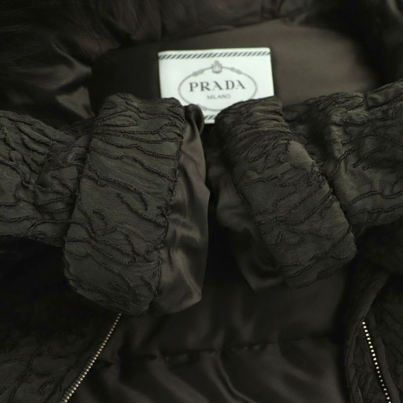 Prada Fur Down Jacket Outer Zip Up 38 Black Nr • OS