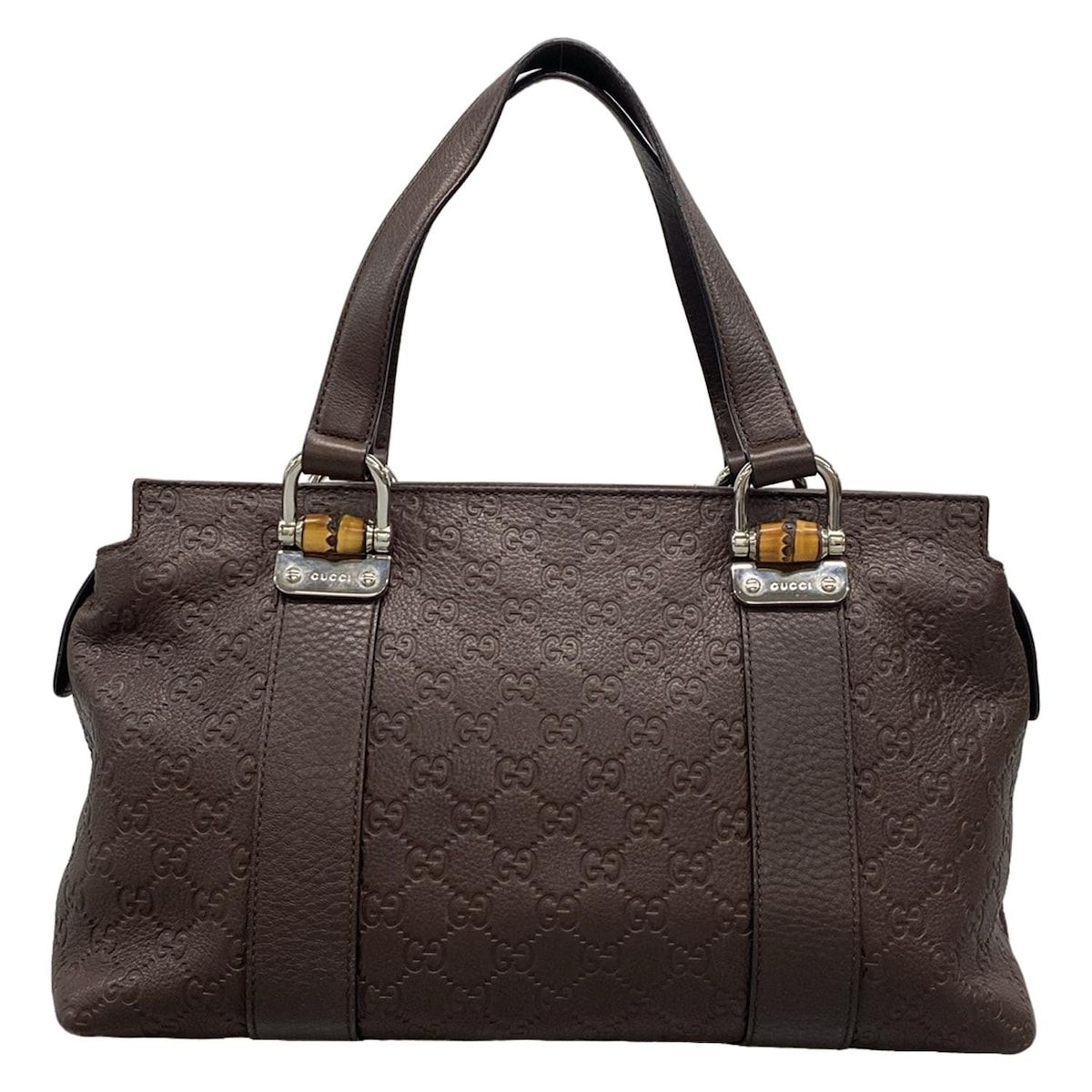 Gucci Handbag Excellent Condition Bambooguccissima 355772 Dark Brown Leather