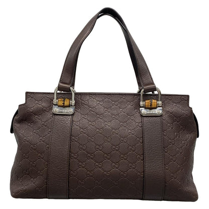 Gucci Handbag Excellent Condition Bambooguccissima 355772 Dark Brown Leather