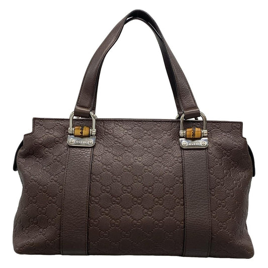 Gucci Handbag Excellent Condition Bambooguccissima 355772 Dark Brown Leather