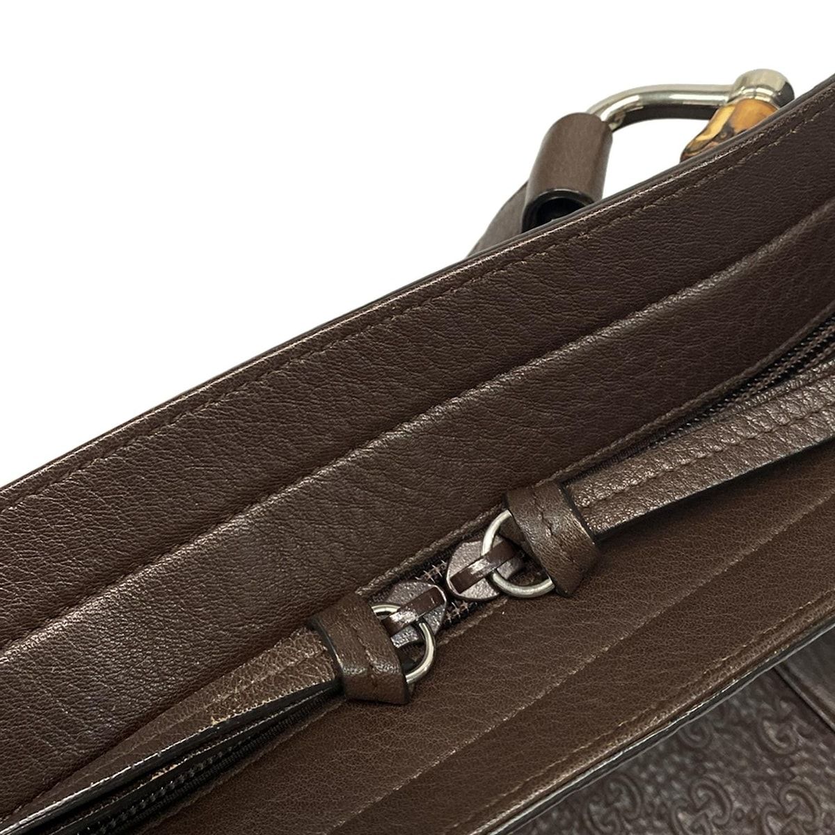 Gucci Handbag Excellent Condition Bambooguccissima 355772 Dark Brown Leather