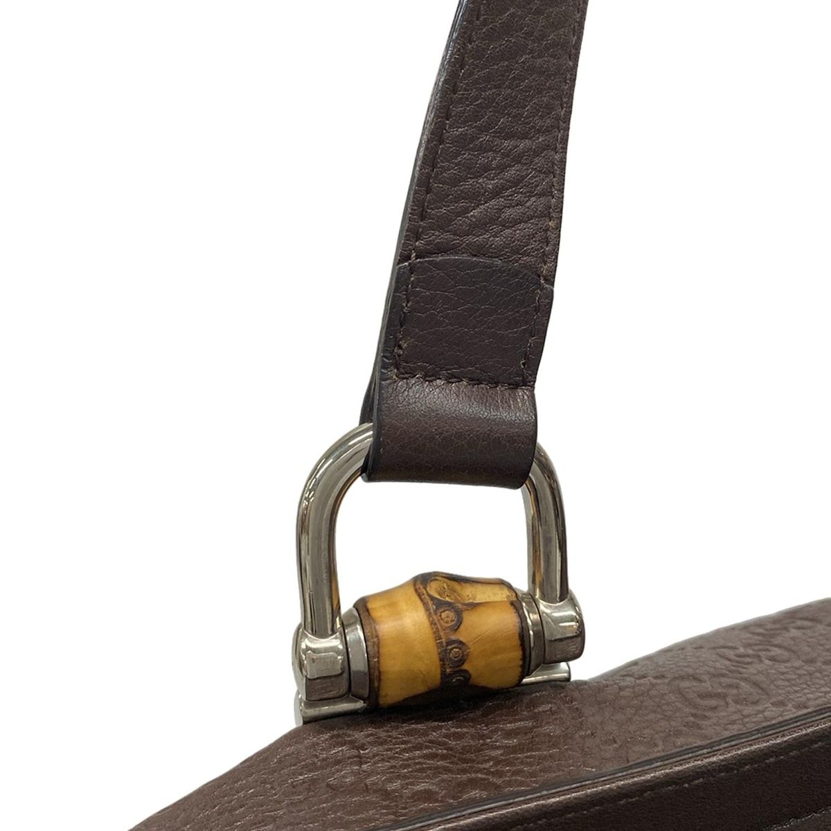 Gucci Handbag Excellent Condition Bambooguccissima 355772 Dark Brown Leather