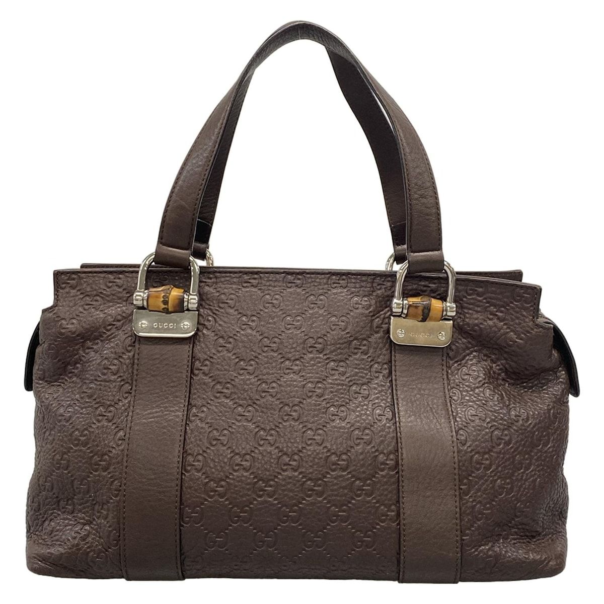 Gucci Handbag Excellent Condition Bambooguccissima 355772 Dark Brown Leather