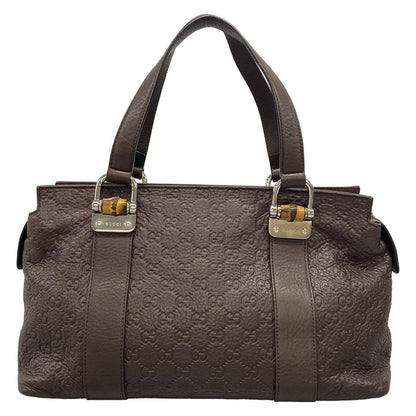 Gucci Handbag Excellent Condition Bambooguccissima 355772 Dark Brown Leather