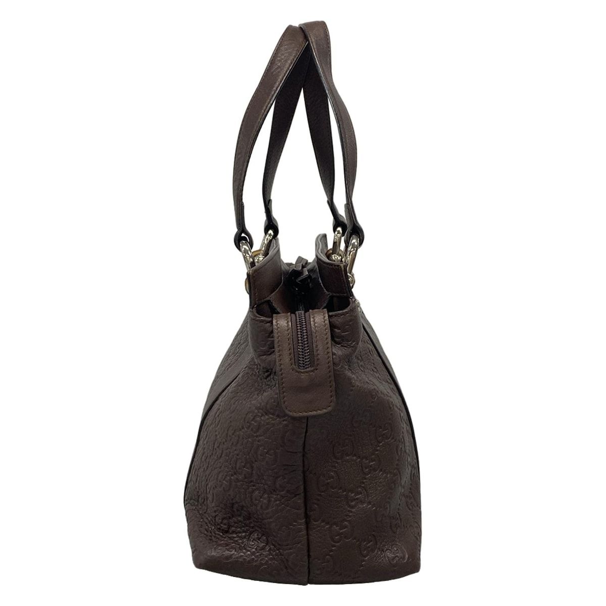 Gucci Handbag Excellent Condition Bambooguccissima 355772 Dark Brown Leather