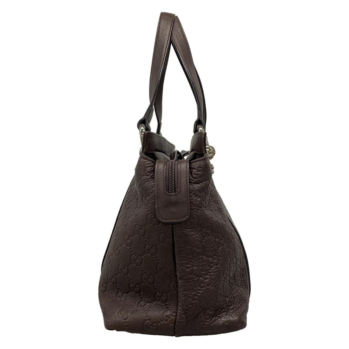 Gucci Handbag Excellent Condition Bambooguccissima 355772 Dark Brown Leather