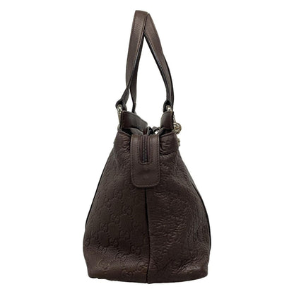 Gucci Handbag Excellent Condition Bambooguccissima 355772 Dark Brown Leather