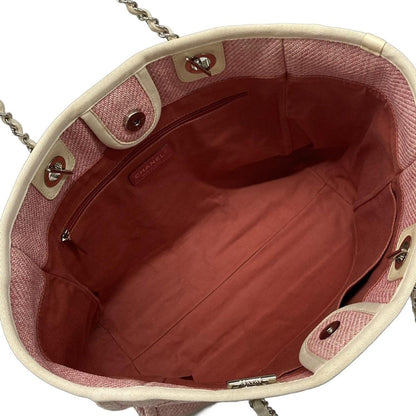 Chanel Tote Bag Deauville Line MM Pink X White Silver Hardware / Chain Shoulder