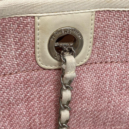Chanel Tote Bag Deauville Line MM Pink X White Silver Hardware / Chain Shoulder