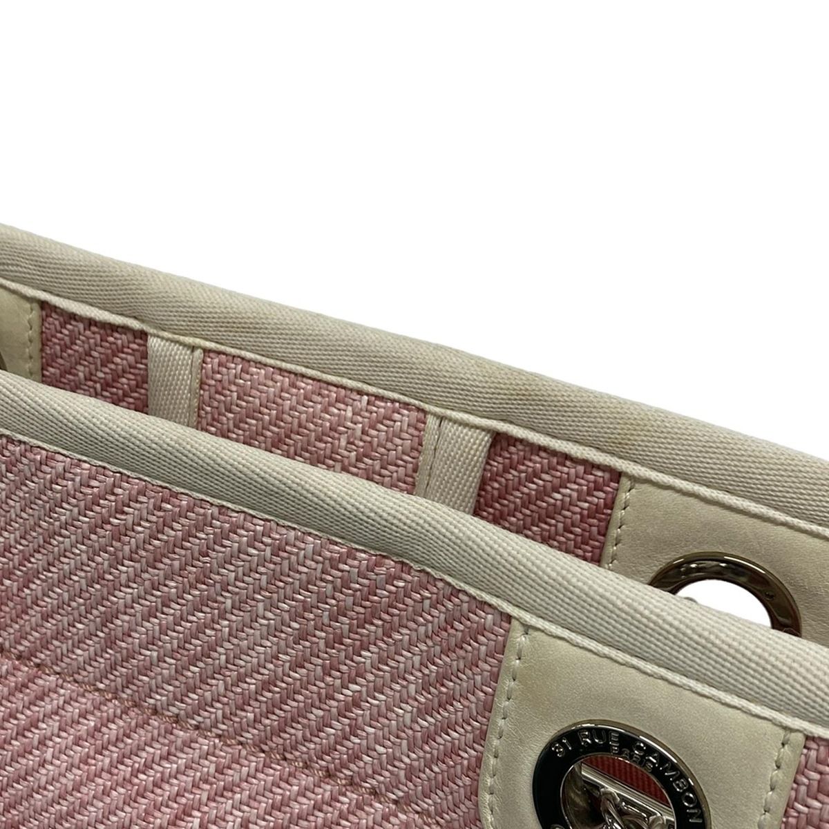 Chanel Tote Bag Deauville Line MM Pink X White Silver Hardware / Chain Shoulder