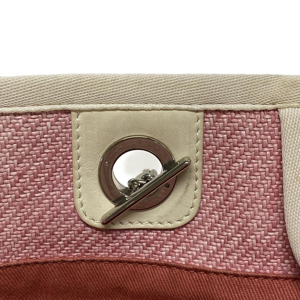 Chanel Tote Bag Deauville Line MM Pink X White Silver Hardware / Chain Shoulder