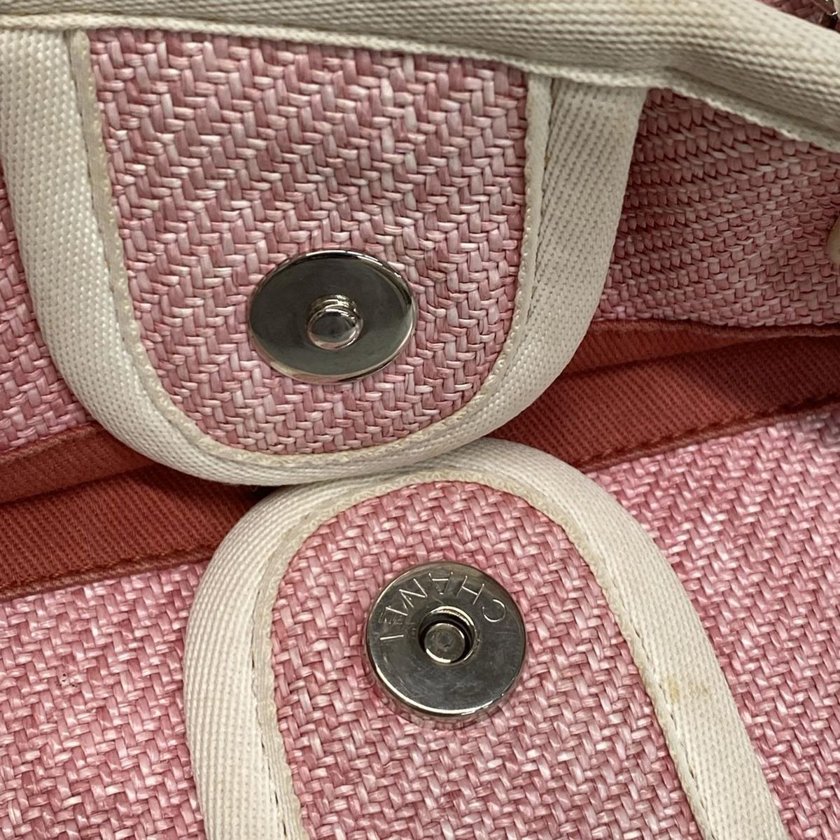 Chanel Tote Bag Deauville Line MM Pink X White Silver Hardware / Chain Shoulder