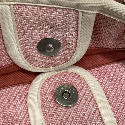 Chanel Tote Bag Deauville Line MM Pink X White Silver Hardware / Chain Shoulder