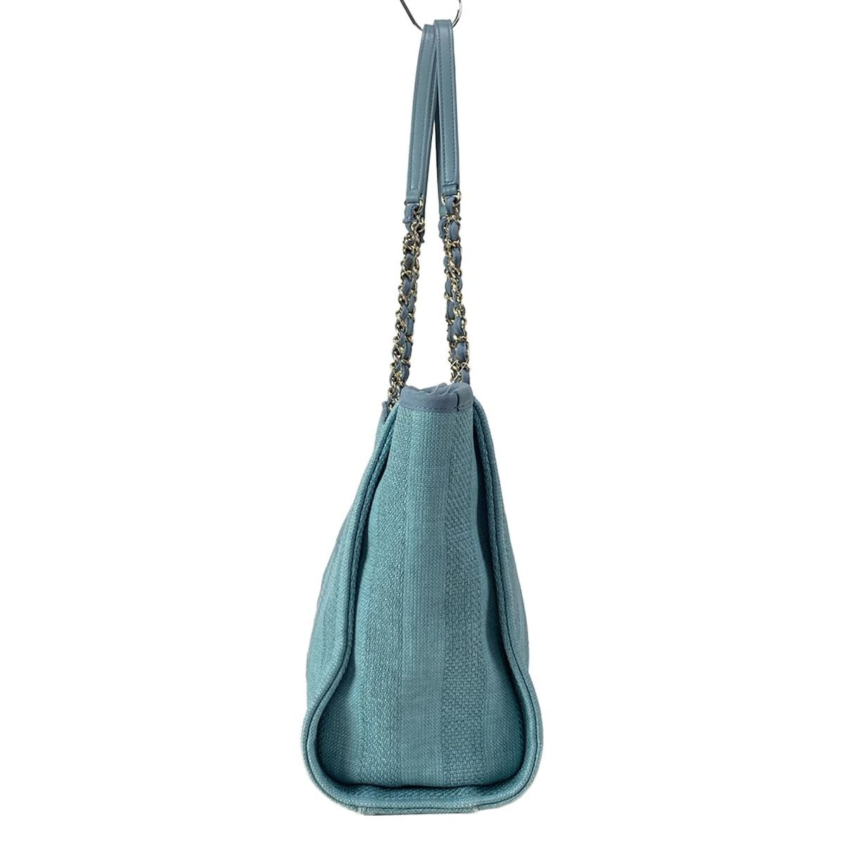 Chanel Tote Bag Deauville Line MM Light Blue Stripe/chain Shoulder/gold Hardware