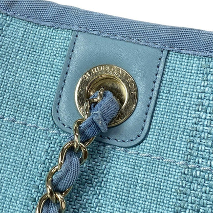 Chanel Tote Bag Deauville Line MM Light Blue Stripe/chain Shoulder/gold Hardware
