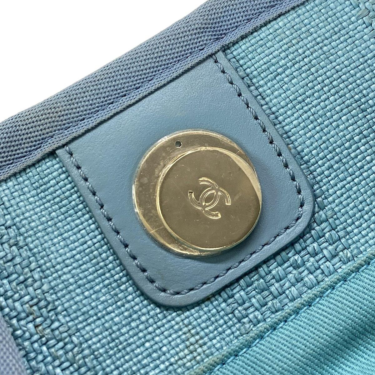 Chanel Tote Bag Deauville Line MM Light Blue Stripe/chain Shoulder/gold Hardware