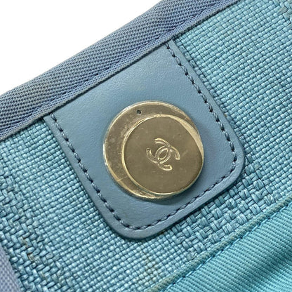 Chanel Tote Bag Deauville Line MM Light Blue Stripe/chain Shoulder/gold Hardware