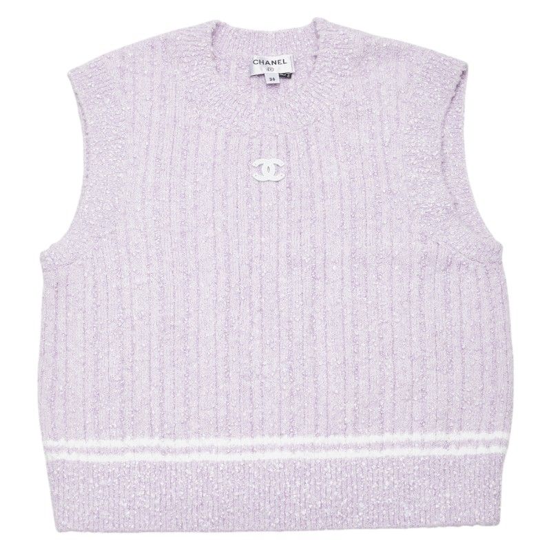 Chanel Cocomark Vest Sleeveless Knit Skirt Setup Size:36 P72196k10414 Purple