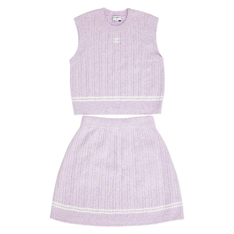 Chanel Cocomark Vest Sleeveless Knit Skirt Setup Size:36 P72196k10414 Purple