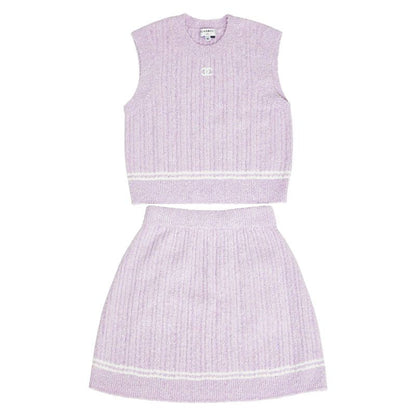 Chanel Cocomark Vest Sleeveless Knit Skirt Setup Size:36 P72196k10414 Purple
