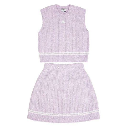 Chanel Cocomark Vest Sleeveless Knit Skirt Setup Size:36 P72196k10414 Purple