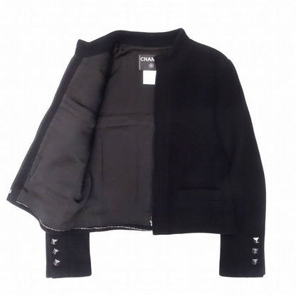 Chanel Cashmere Blend Short Length Zip Jacket Cropped CC Studs 38 M 00S