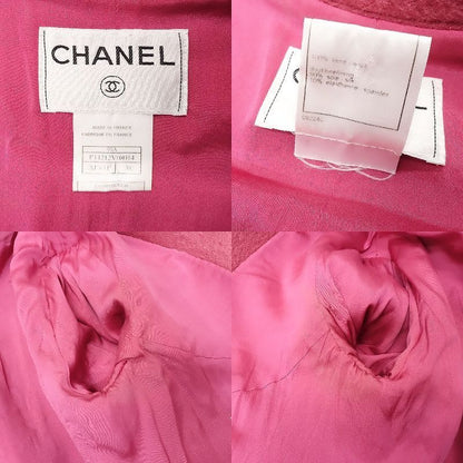 Chanel 99 A Wool Tweed Jacket Blue Leather Logo Plate Chain 38 M Vintage