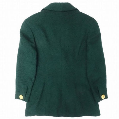 Chanel Set Suit Tweed Jacket Skirt Gold Button Green 38 M Vintage