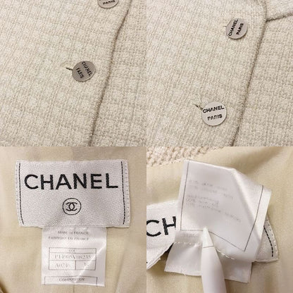 Chanel Tweed Jacket Blue Leather Logo Button 00 C Top Size 36 S 00S