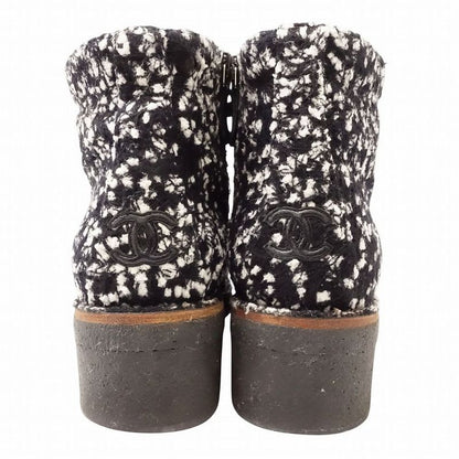 Chanel Tweed Boots Short Coco Mark Lace Up Shoes Size 38 24 cm