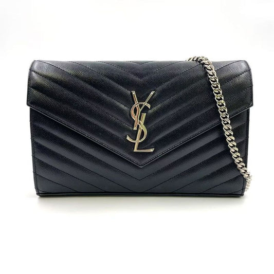Yves Saint Laurent Cass Andra Envelope Chain Wallet Leather Black Shoulder Bag