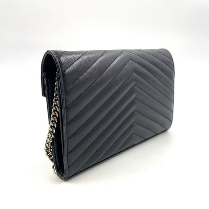 Yves Saint Laurent Cass Andra Envelope Chain Wallet Leather Black Shoulder Bag