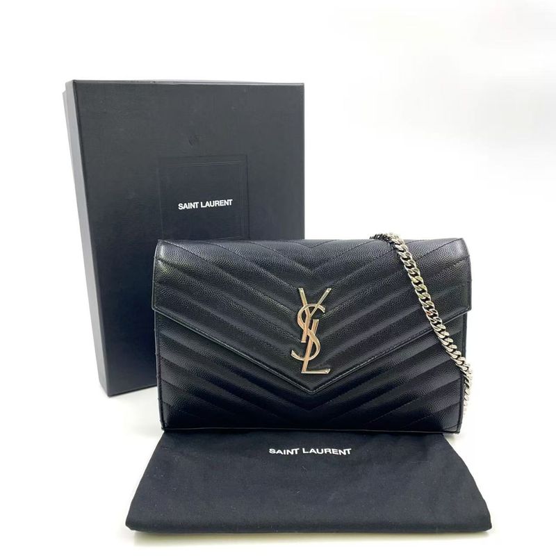 Yves Saint Laurent Cass Andra Envelope Chain Wallet Leather Black Shoulder Bag