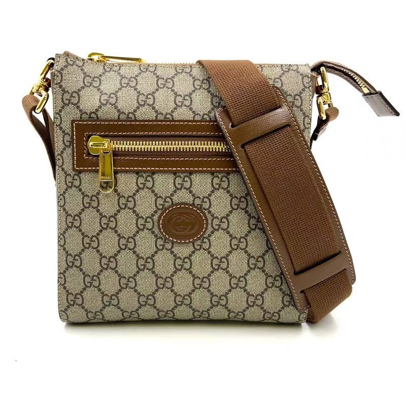 Gucci GG Supreme Canvas Leather × PVC Brown Shoulder Bag Gold 681021