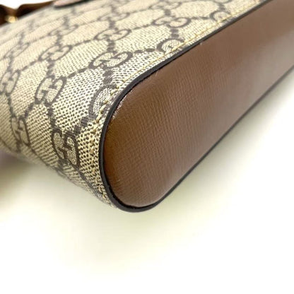 Gucci GG Supreme Canvas Leather × PVC Brown Shoulder Bag Gold 681021